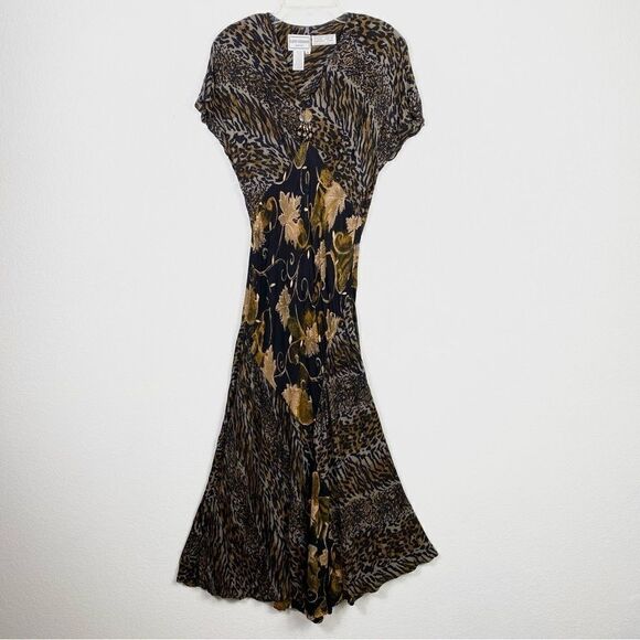 Vintage Karin Stevens Brown & Black Animal Print A Line Dress - Picture 2 of 6